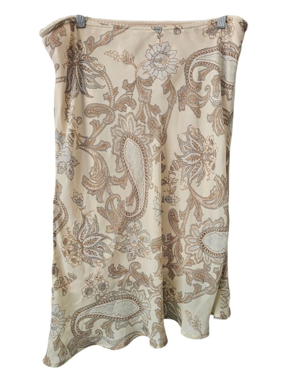 VNTG 90s Jessica Petites Paisley Satin Midi Skirt Size L Cream Beige Made Canada